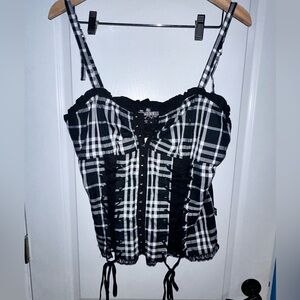 NEW WT Royal Bones Black/ White Plaid Corset Women’s XL Lace Trim Ruffle